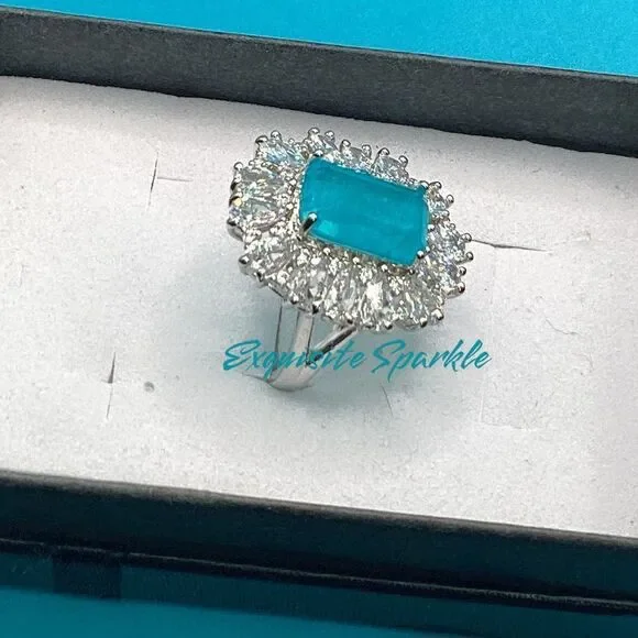 Gorgeous Vintage-Inspired Simulated Paraiba Tourmaline & CZ Halo Statement Ring